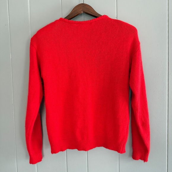 Marmie West Red V Neck Embellished Floral Sweater Angora Silk Blend Women L - Picture 4 of 7